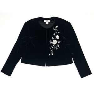 Patra Petites Top Women's Size 16 Black Velvet Blouse Floral Vintage